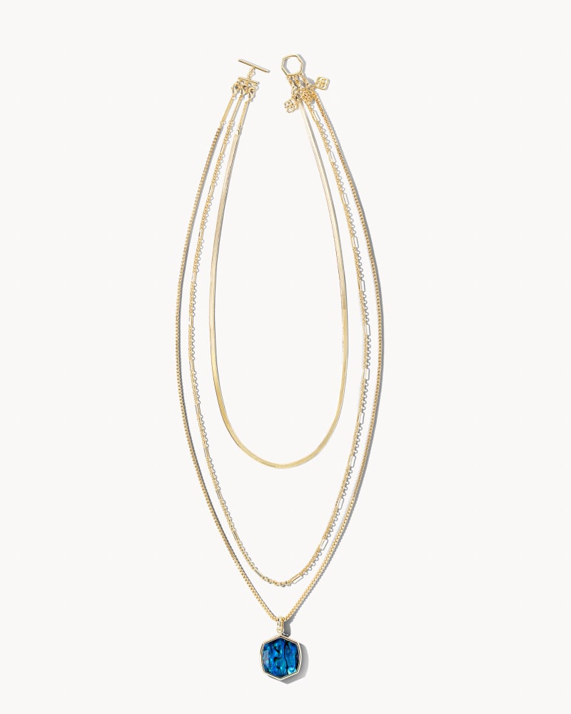 Davis Gold Chain Triple Strand Necklace in Navy Abalone image number 0